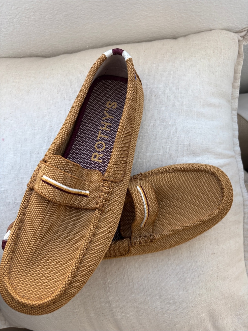 Rothy's  The driver in sunflower Tan Knit Slip-On Loafers with White Accent - Picture 5 of 10